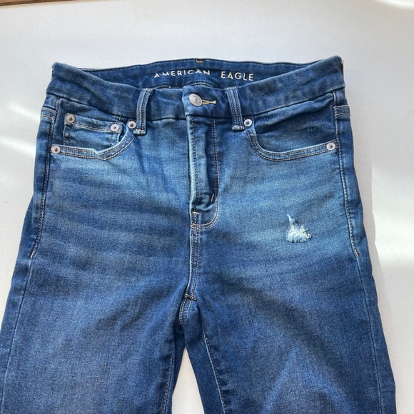 American Eagle Hi Rise Jegging Jeans Womens Size 2 Distressed Ripped Blue Denim - Picture 2 of 8